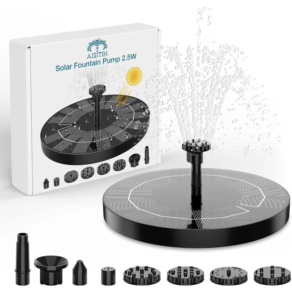 

2.5W Solar Fountain Pump, 6.7" Solar Powered Water Fountain Pump for Bird Bath, Solar Pump for Fountain with 6 Nozzles for Gard