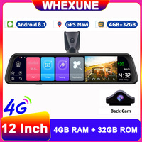 8.1 Auto Dashcam 12 Inch 4G Android GPS Navigator ADAS Car Rearview Mirror Camera FHD 1080P Video Recorder DVRs WiFi BT 4GB+32GB