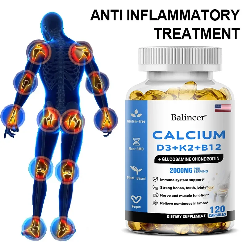 Calcium + D3 + K2 + B12 Capsules - Support Bone and Muscle Health, Replenish Joints