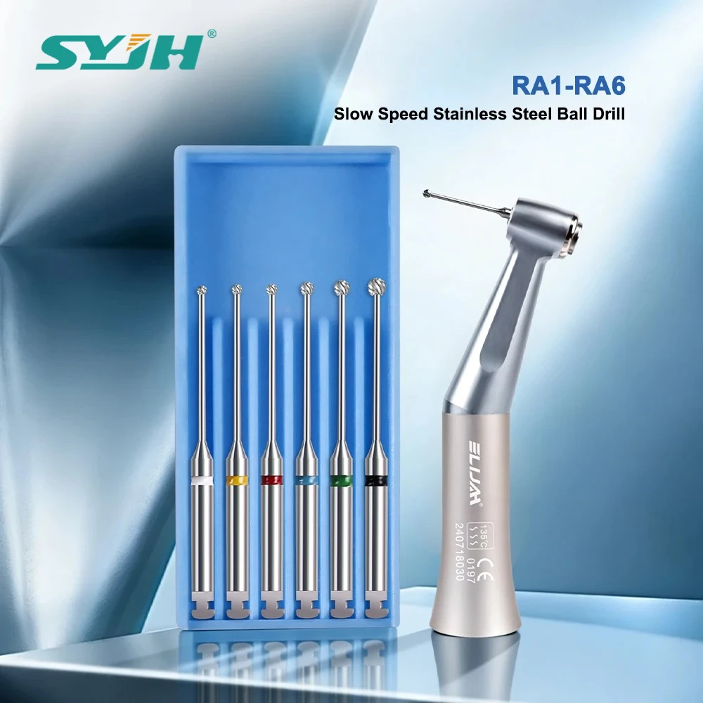 SYJH 6Pcs/Box RA 2.35mm Ball Shape 34mm Dental Root Canal Bur Long Neck Microscope Endo Tungsten Carbide Drill Dentistry Tools