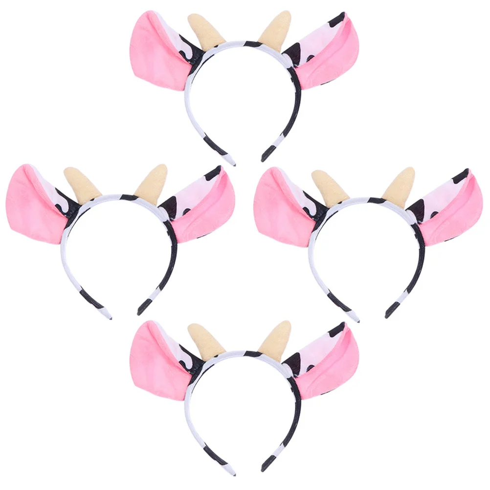 4 pçs animal bandana orelhas festa acessório de cabelo em forma de vaca headbands para crianças dos desenhos animados hairband decorações do banheiro