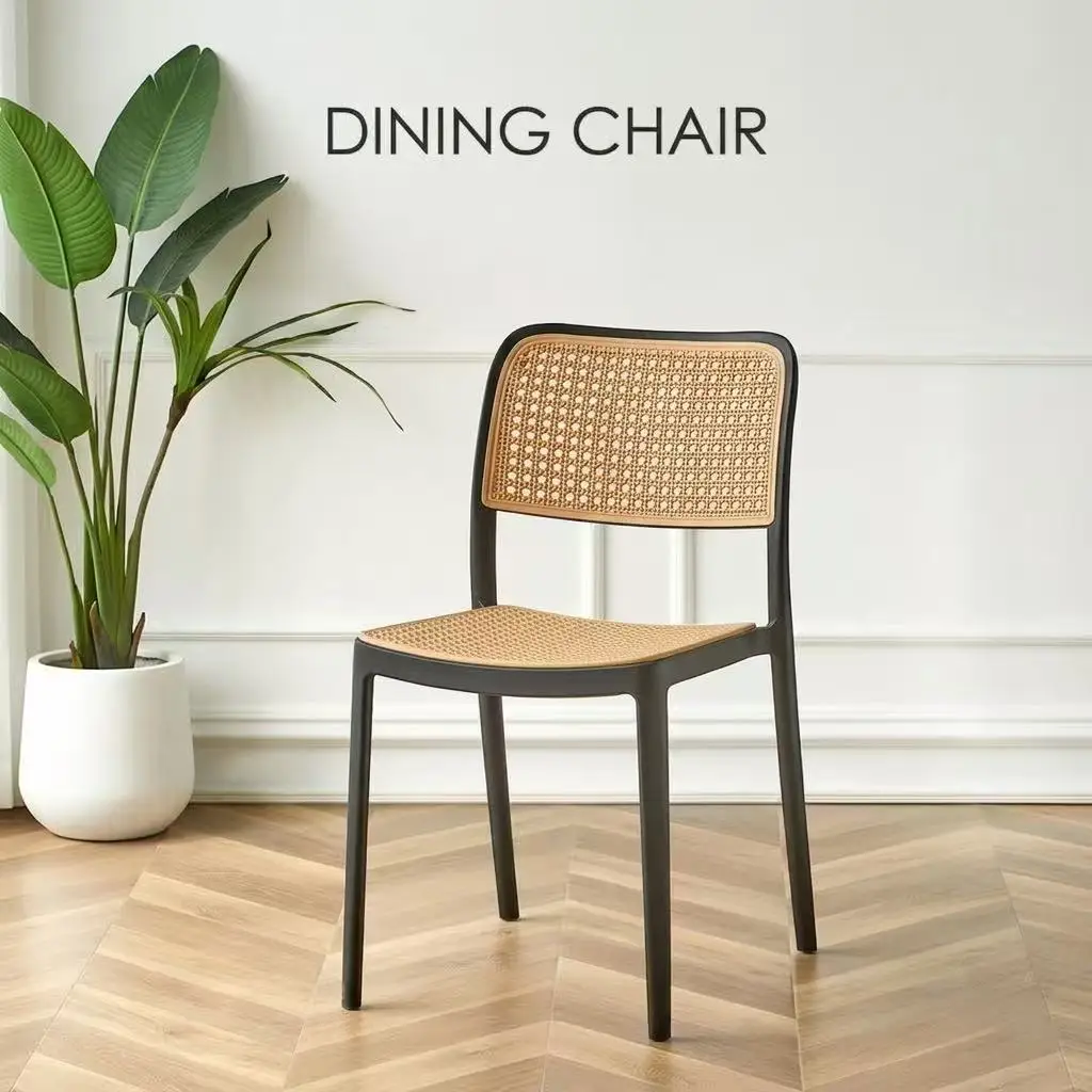 Modern Rattan Dining Chair Stackable Nordic Wicker Cane Chair Breathable Kitchen Cafe Restaurant Patio Side Chair