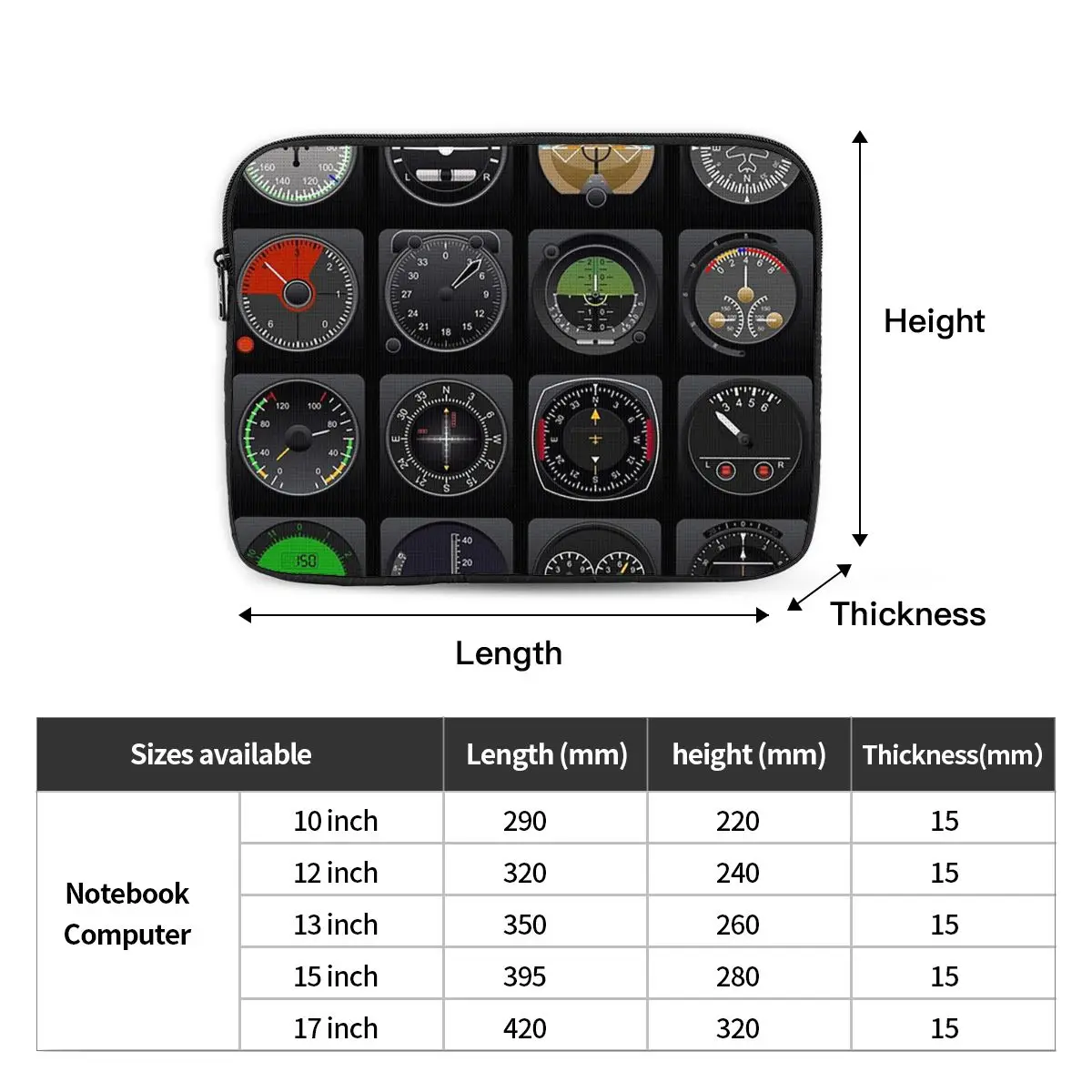 What Time Is It Flight Instruments Notebook Laptop Bag Case Pouch For Macbook Air Pro Tablet Shockproof Case Bag
