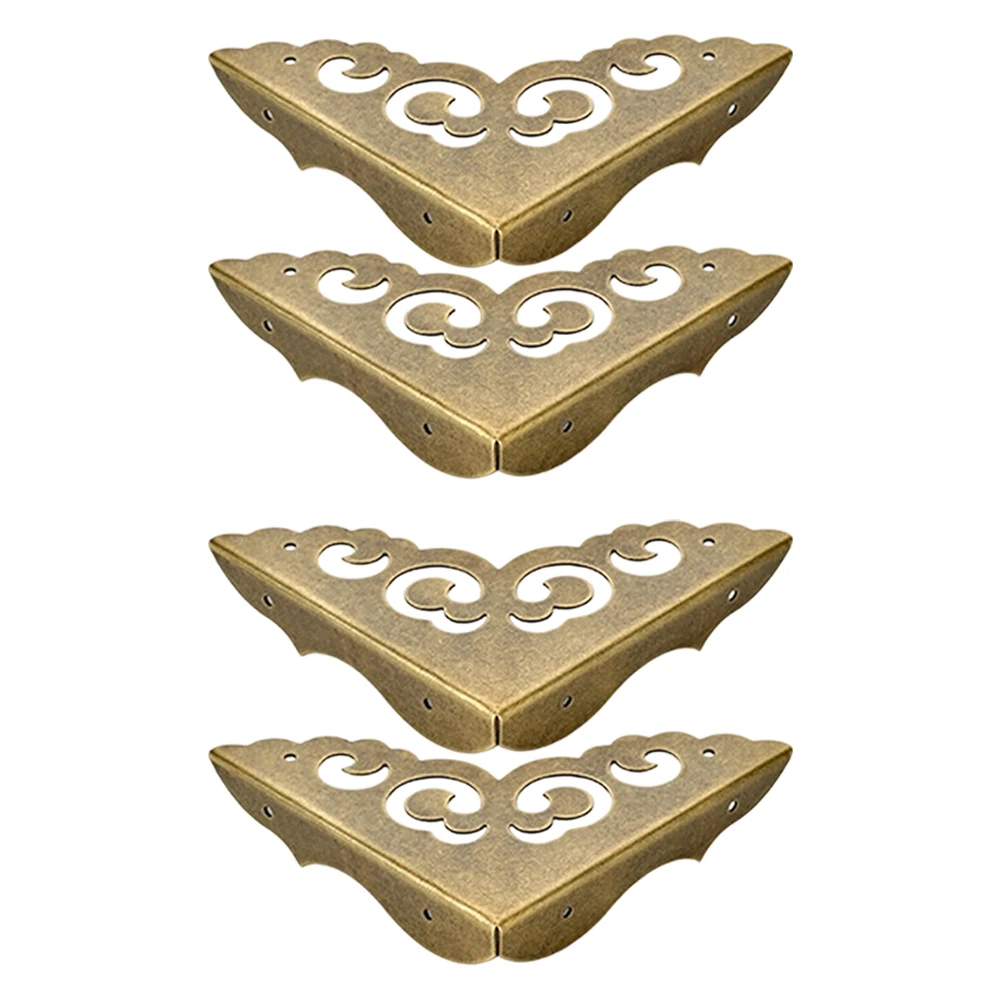 4pcs Decorative Brass Corner Guards for Cabinets Drawers Wardrobes with Floral Detail and Secure Nail Mounting