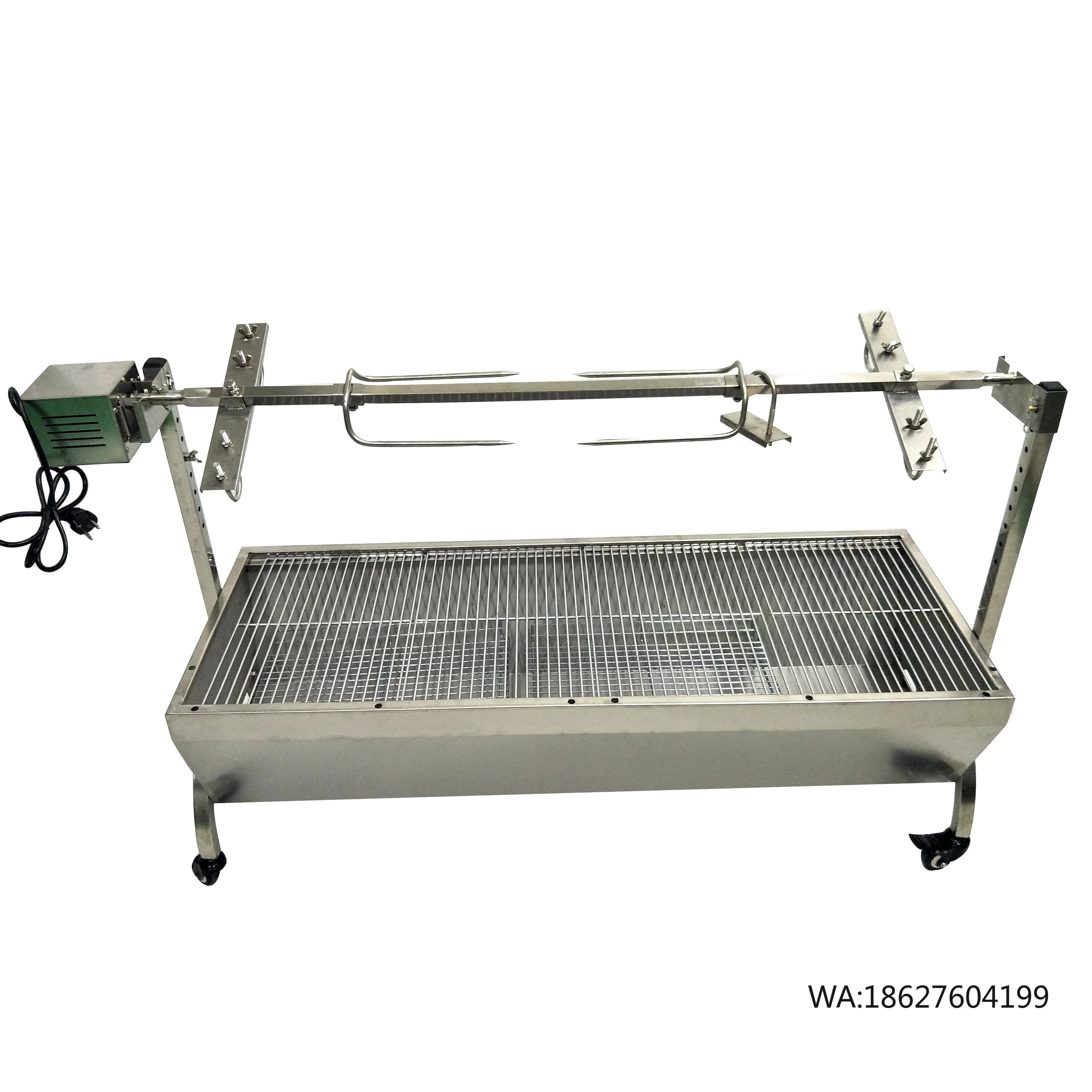 

Угольный гриль-барбекю с электрическим автоматическим мотором, ротиссерия, гриль для барбекю, 60 кг, из нержавеющей стали, для жарки свинины и баранины