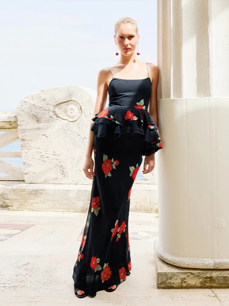

Women's Chic Top skirts Suit Lapel Sleeveless V-neck Slimming Tops Loose Straight Through Pants 2025 New Summer OL slim B7ZQ
