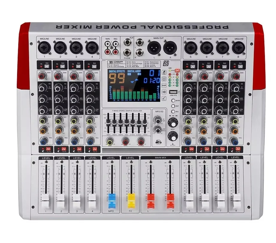 VR Professional 550W X 2 Power Audio Mixer Console with 4/6/8 Channel 99DSP USB Recording MP3 Reverb Amplifier Mixing System