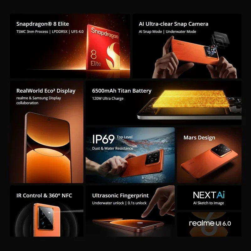 هاتف ذكي Realme GT 7 Pro 5G Snapdragon 8 Elite AI Ultraklare Snap Camera RealWorld Eco2 عرض 6500 مللي أمبير Akku 120 وات شحن #2