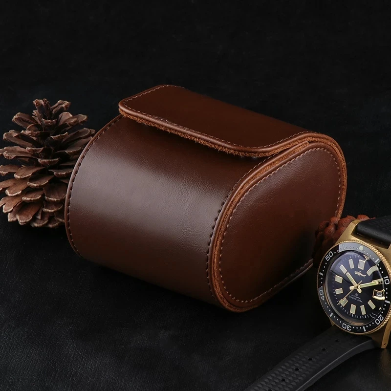 1 Grid Single Watch Box Vintage Pu Leather Slots Flexible Bracket Holder Mechinical Quartz Watch for Business Travel Storage Man