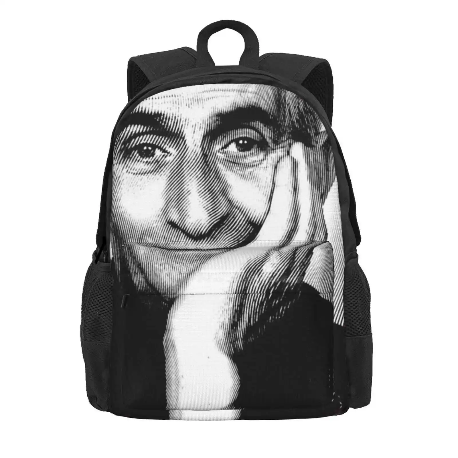 Black & White Portrait (Linocut) Of Louis De Funès Hot Sale Schoolbag Backpack Fashion Bags Louis De Funès French Movie Cinema