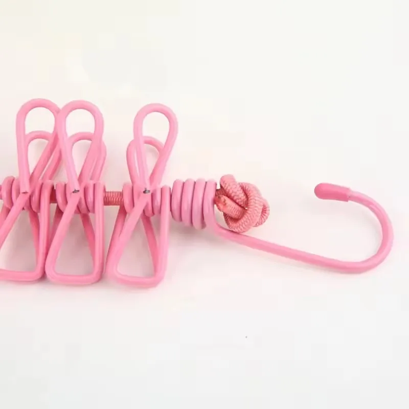 حبل غسيل محمول مع 12 مشبك غسيل، حبل غسيل مرن قابل للتمدد وقابل للسحب للاستخدام في الهواء الطلق