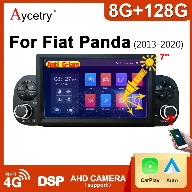 Autoradio 2DIN 8CORE sans fil Carplay Android 15 pour Fiat Panda 2013-2020, lecteur multimédia, navigation GPS