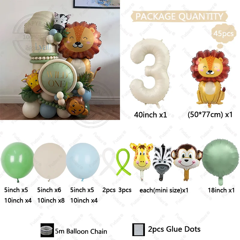 Jungle Animal Theme Birthday Balloon Set 4