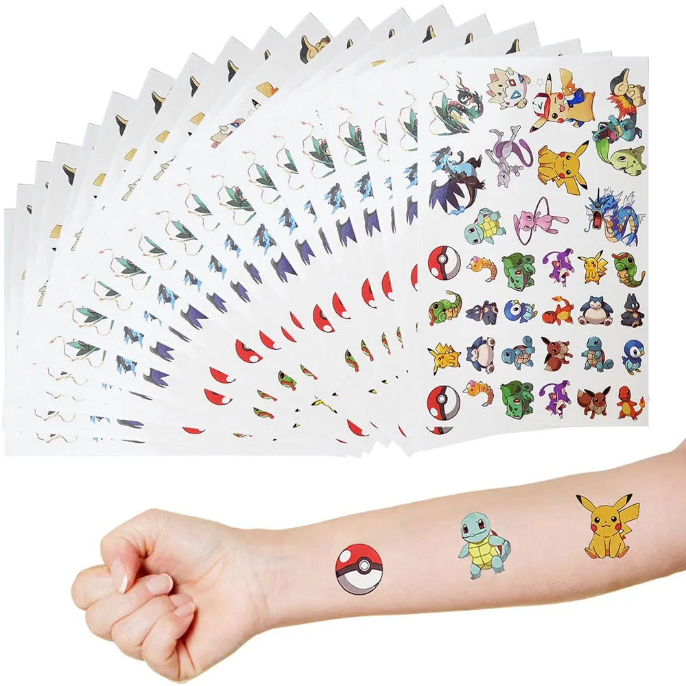 Pokemon Themed Tattoo Stickers Kids Birthday Party Decorations Cartoon Pikachu Party Tattoo Sticker Baby Shower Party Supplies