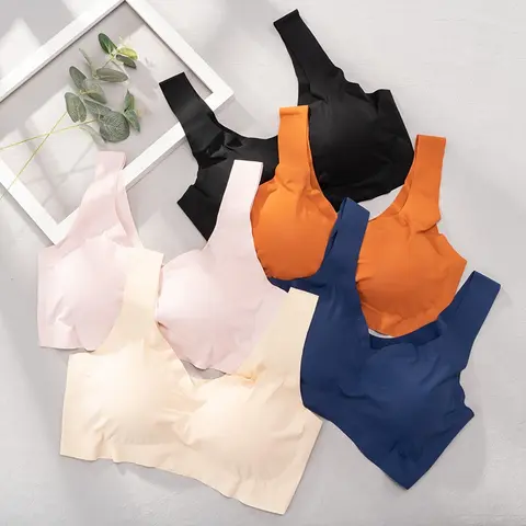 얼음 실크 브래지어 원활한 조끼 브래지어 여성 속옷 란제리 수면 탑 패딩 Bralette Soutien Gorge нижнее белье женское