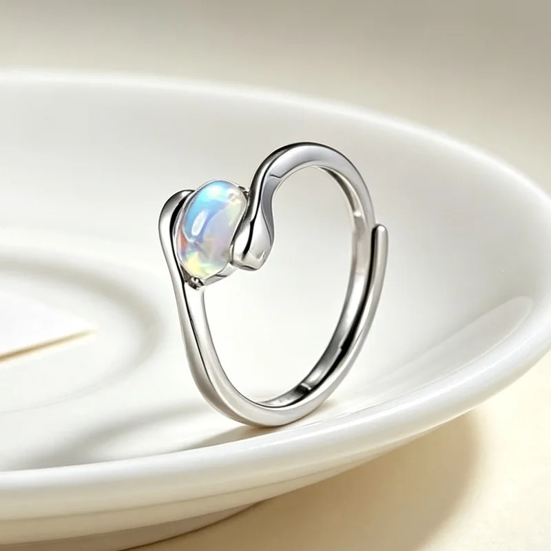 GANPUP Luxus-Mondstein Verstellbare Fingerringe für Damen, Modischer Silberfarbener Ring, Schmuckgeschenk für Partys – Detail 4