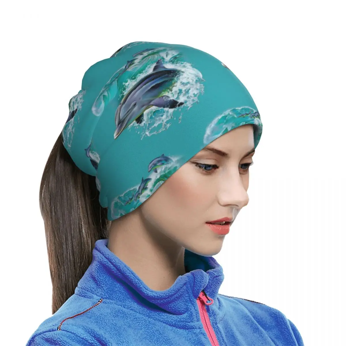 Dolphins Catching Waves Multifunctional Elastic Neck Gaiter Wind Proof Face Cover Bandana Unisex for Motorcycle Climbing Fishing