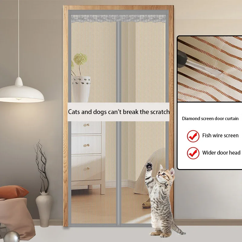 Diamond Yarn Sturdy Anti-mosquito Fly Door Screen Summer Home Anti-cat Scratch Door Curtain Magnetic Silent Partition Curtain