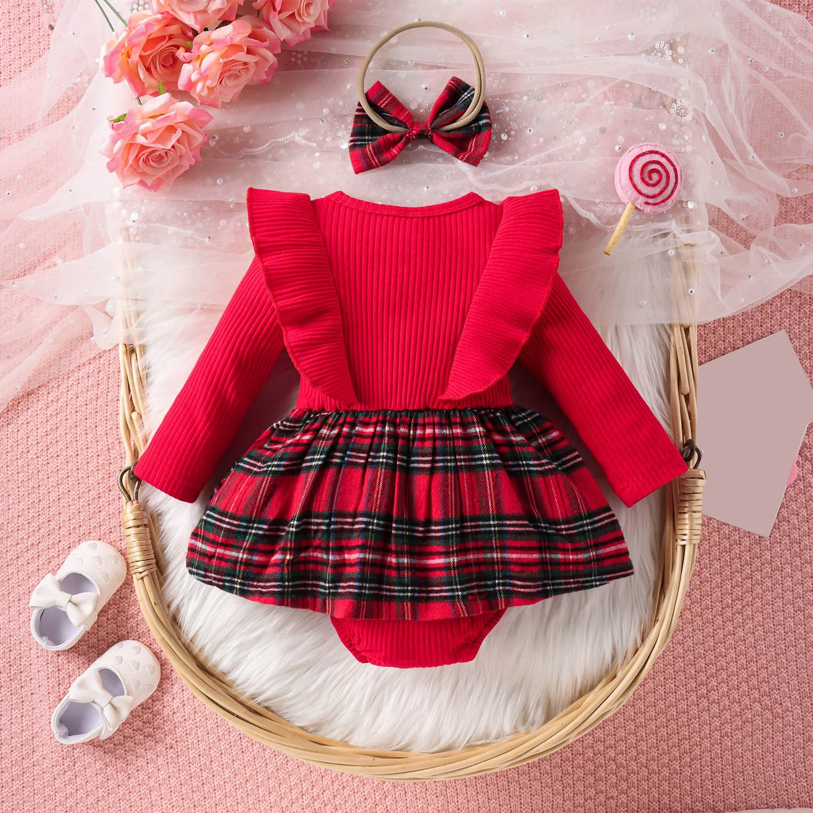 0-24M Baby Girls Christmas Clothes Red Santa Claus Bodysuit Dress For Newborn Christmas Dresses My First New Year Baby Costume