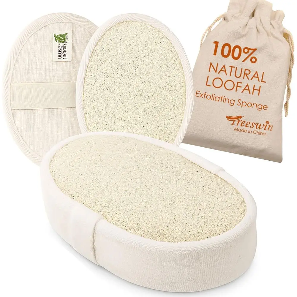 

3 Pack Natural Exfoliating Body Scrub Sponges, Biodegradable Shower Loofahs for Men & Women with Hanging Rope