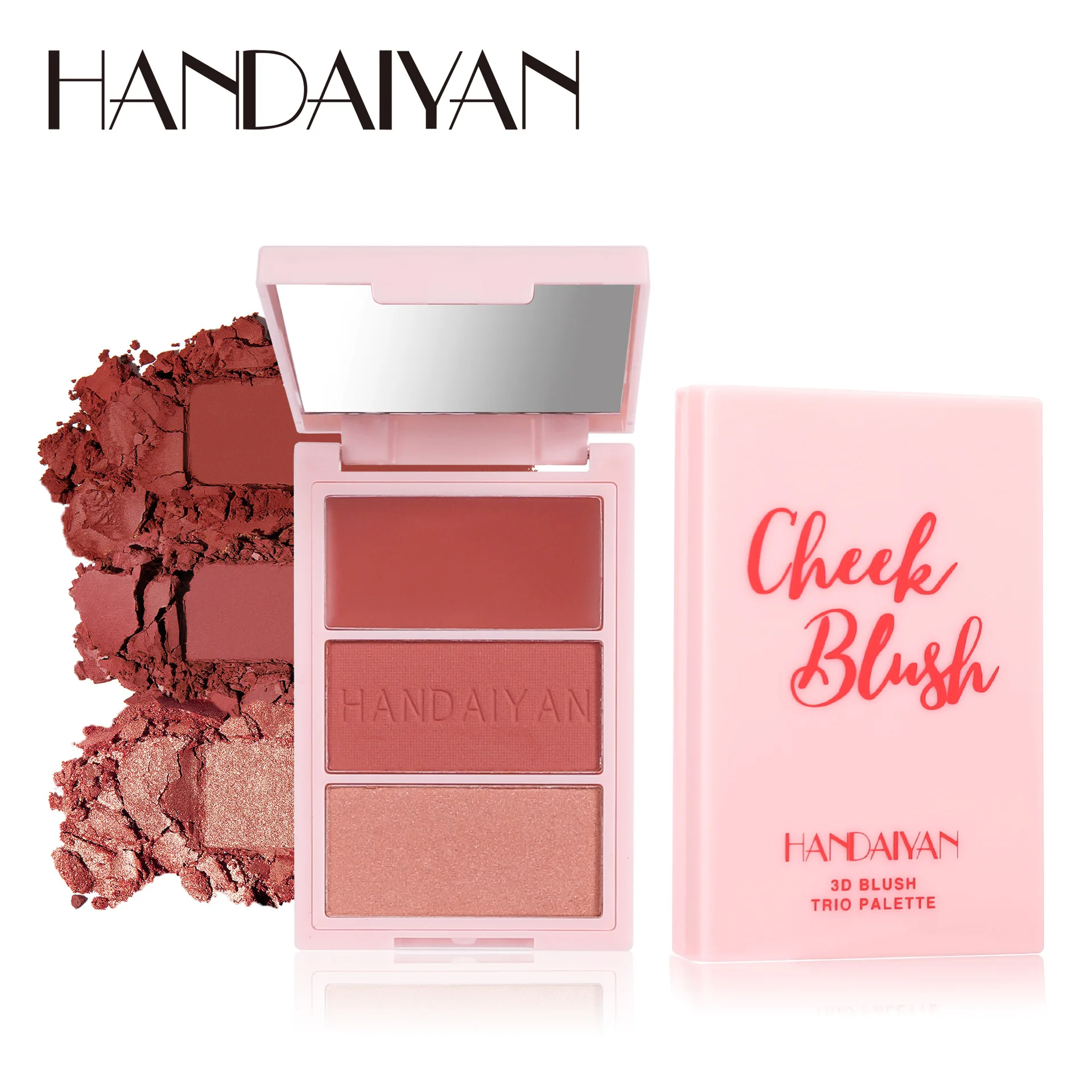HANDAIYAN 3-in-1 Blush Palette Viso Illuminante Evidenziatore Contorno Trio con Ombretto Tonalità Trucco Compatto per Bagliore Naturale