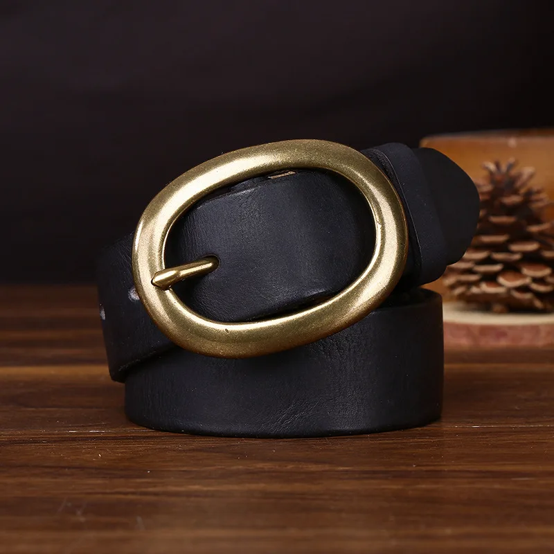 حزام جلدي كلاسيكي عالمي للرجال والنساء، حزام من جلد البقر متعدد الاستخدامات بطبقة رأس بعرض 3.3 سم