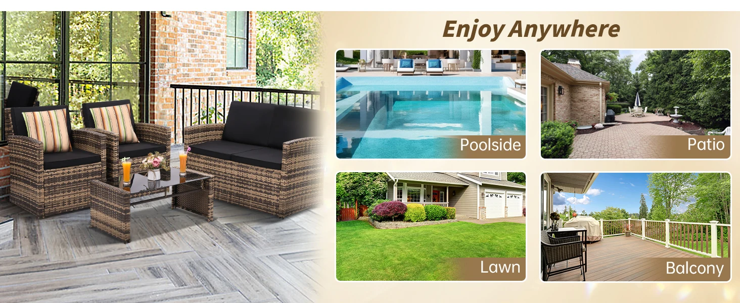 outdoor furniture set patio sectional wicker rattan cushion chair sofa couch table piece table glass