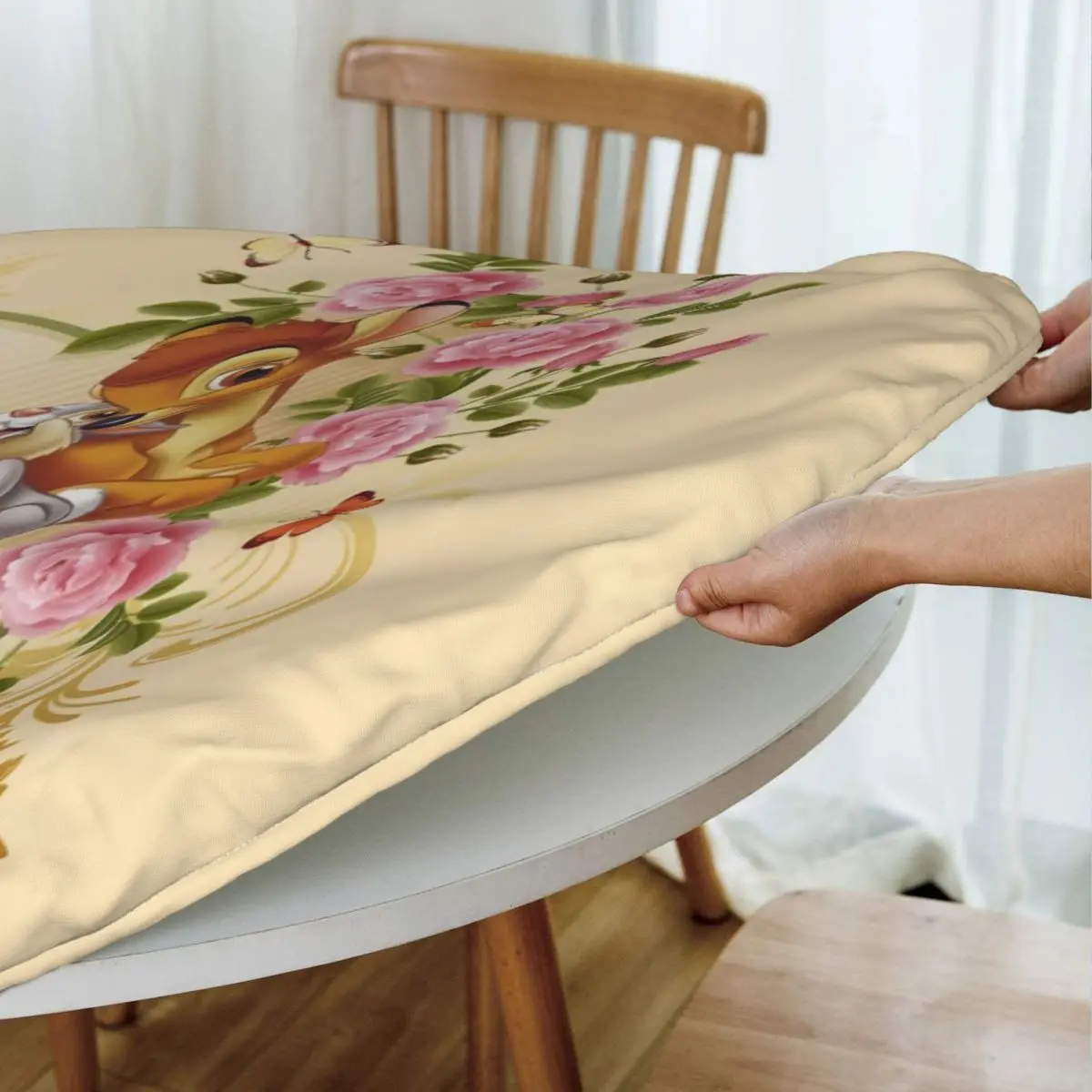 Customized Round Fitted Disney Bambi Animated Movies Table Cloth Waterproof Tablecloth Table Cover Backed with Elastic Edge image 4