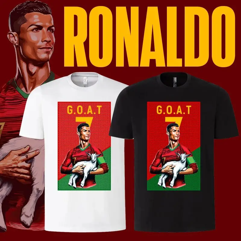 26 تي شيرت كريستيانو رونالدو برسومات الماعز 100% قطن برقبة دائرية للمنتخب الوطني البرتغال # 7 تي شيرتات كرة قدم للجنسين بأكمام قصيرة مطبوعة #1