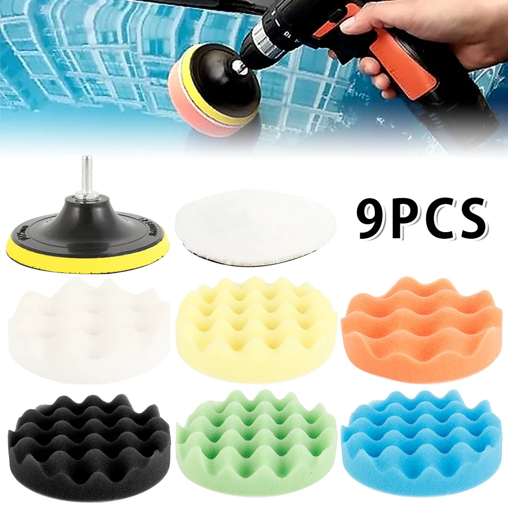 

9Pcs Car Polishing Pad Kit Washable Waxing Buffing Wheel Reusable Buffing Pad Buffing Waxing Cleaning Auto Care Polishing Tools