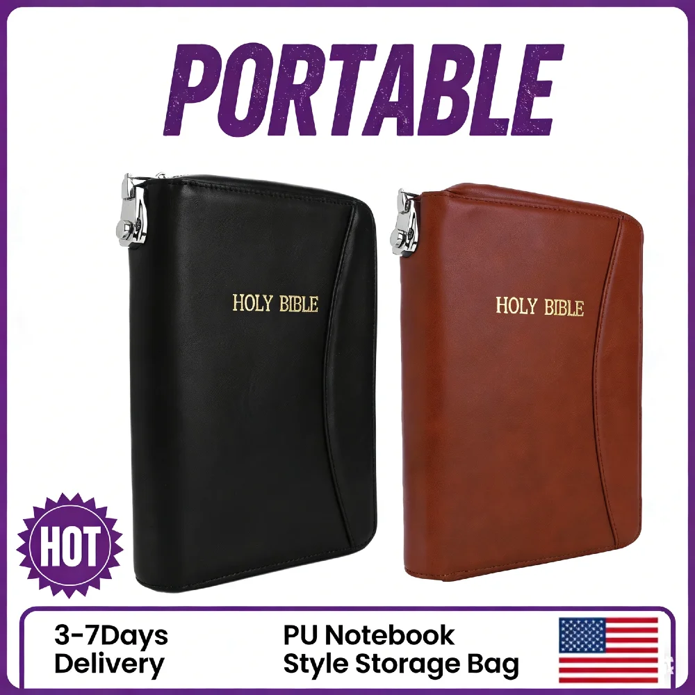 

Concealed Carry Holy Bible Leather Gun Bag Lockable Soft Pistols Case 10x8x2In Shockproof Lining Anti-Theft Zipper Fits Glocks