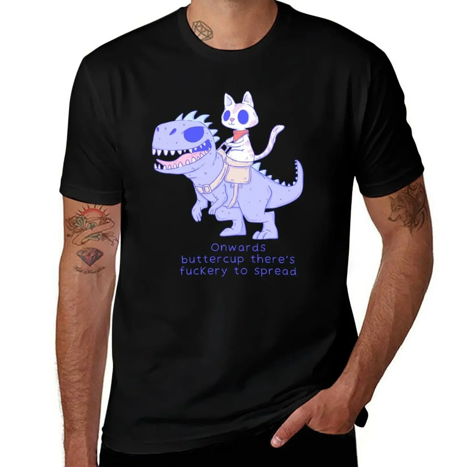 

Funny Cat Riding Dinosaur - Onwards Buttercup T-Shirt vintage t shirts new edition mens cotton t shirts