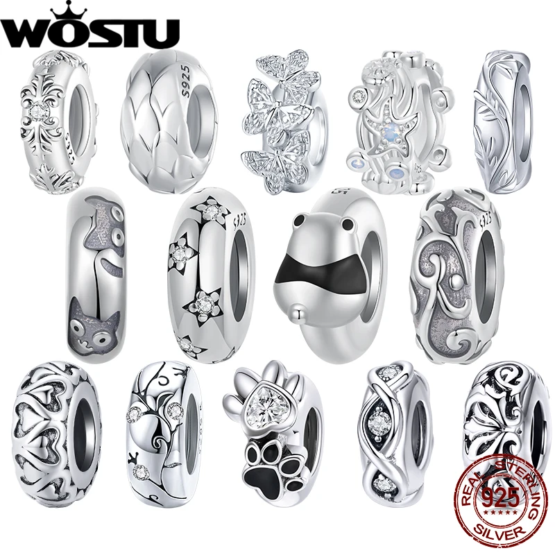 WOSTU 925 Sterling Silver Panda Silicone Stopper Beads Oxidized Animal Pendant Fit for Original Women Bracelet DIY Accessories