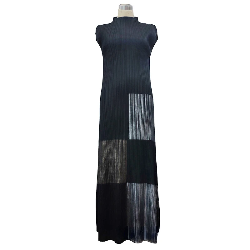 Miyake Pleated Women's Slim Fit and Slim Black Mid Length Hot Stamped Dress Spring/Summer Retro Fairy Style Underlay Skirt