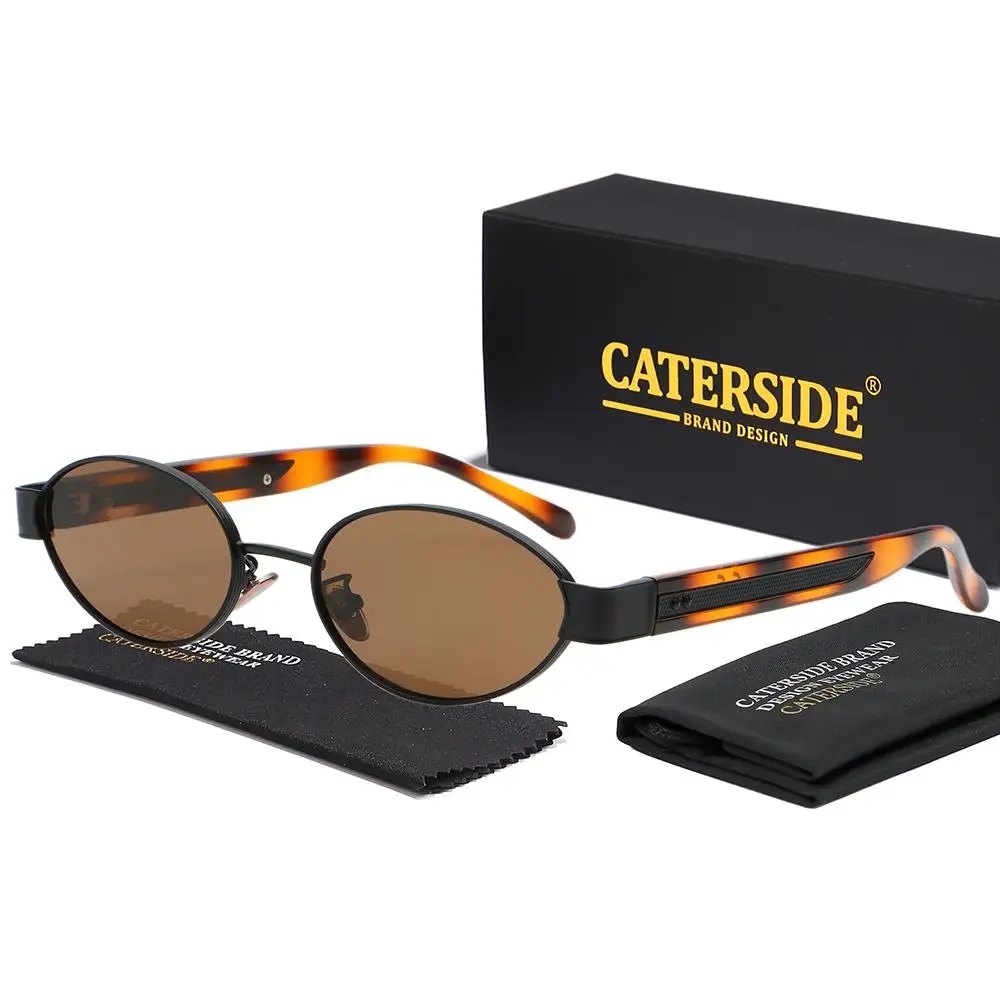 CATERSIDE Neue Retro-Sonnenbrille für Herren, hochwertige Metall-Sonnenbrille mit ovalem kleinem Rahmen, Damen-Sonnenbrille für den Außenbereich, Street-Hip-Hop-Brille, UV400 – Detail 7