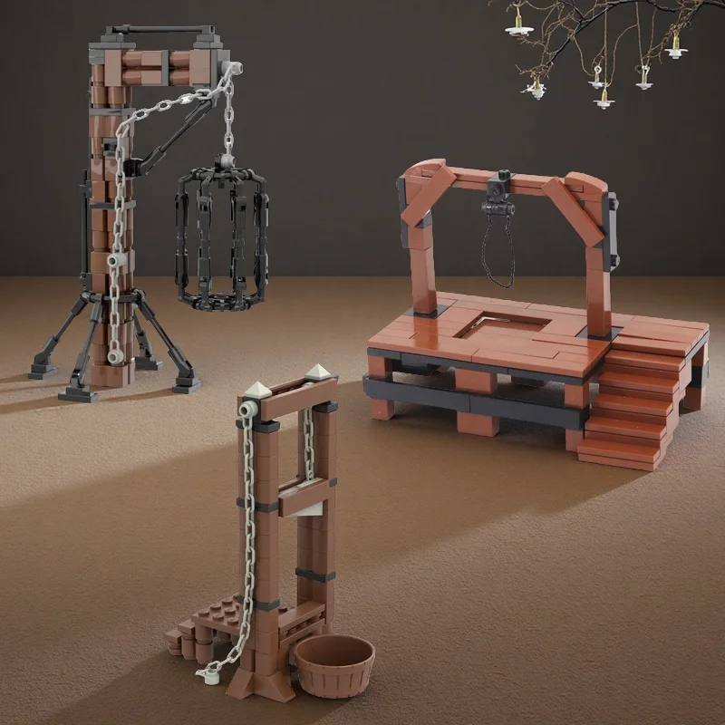 مجموعة مكعبات بناء مكونة من 3 قطع، وطاولة استفزاز، ومقصلة، ونموذج مكعبات بناء القفص المعلق، وديكور ملحقات الجسيمات الصغيرة