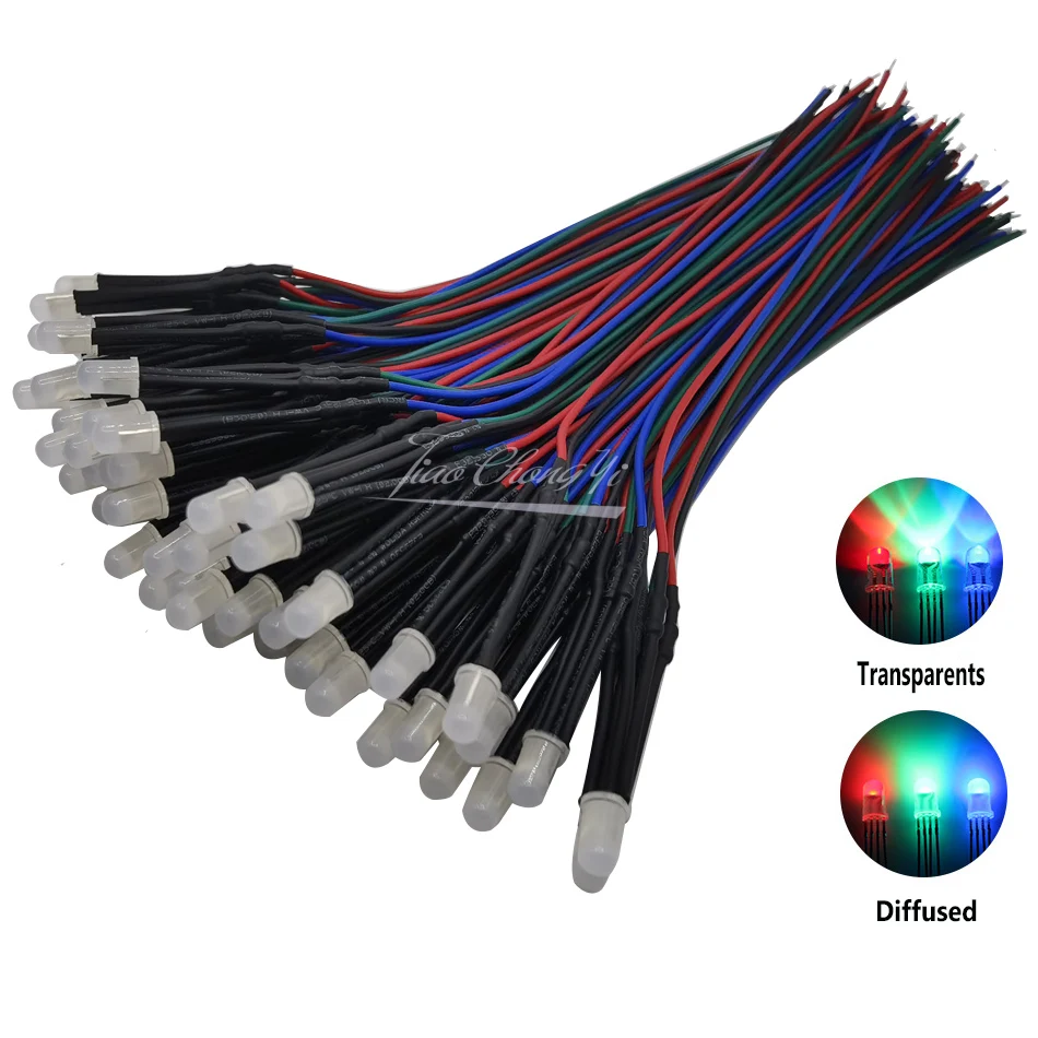 10pcs 5mm Round 20cm Pre Wired DC12V LED Lamp Light  RGB Multicolor Diode Emitting Diodes LED