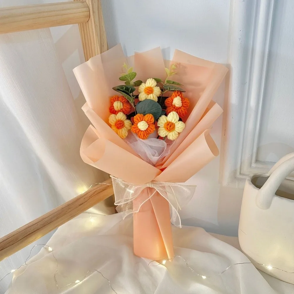 

Puff Flowers Crochet Flowers Bouquet with Led Light Gifts Finished Knitted Flowers Home Decor Eternal Artificial Flowers