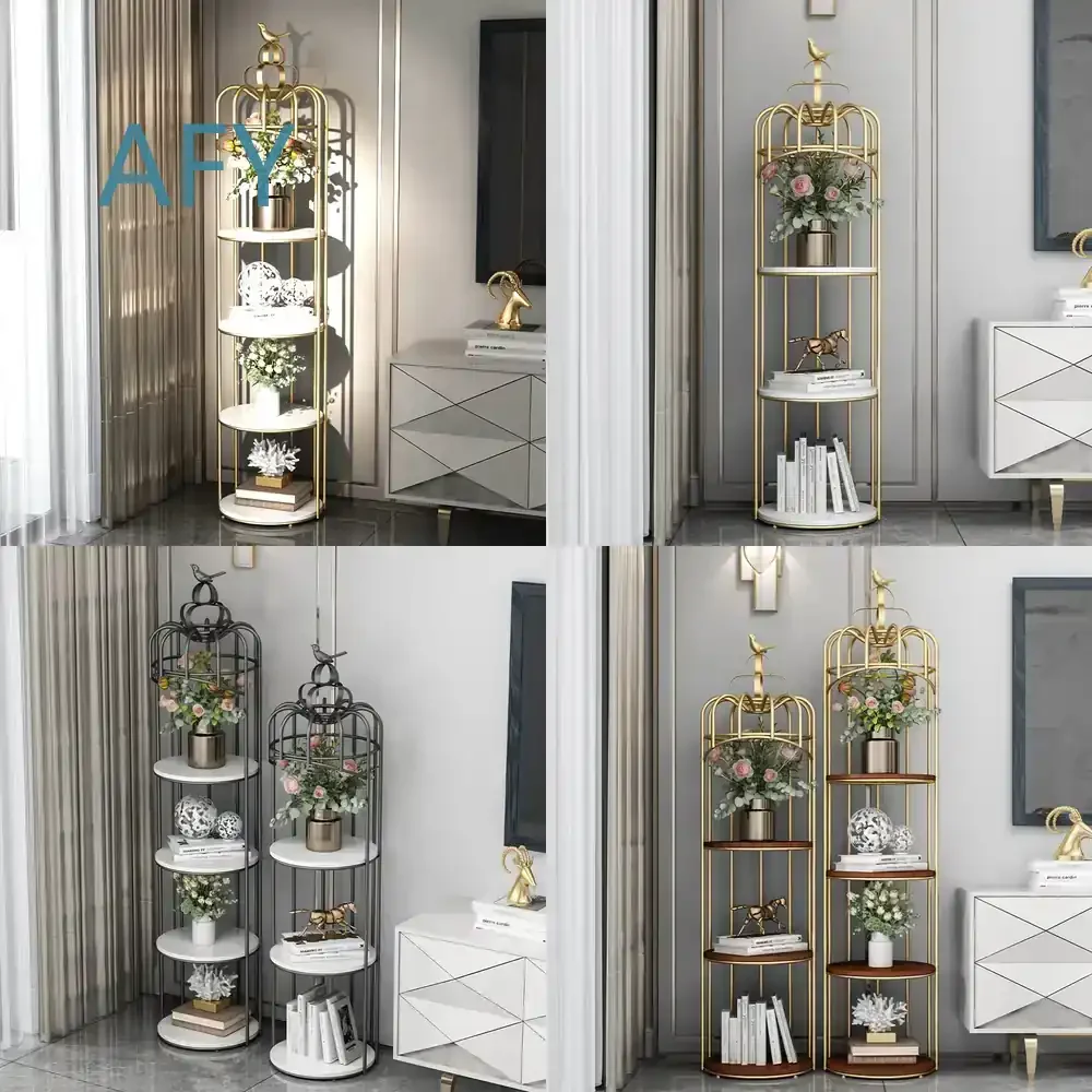 Nordic Wrought Iron Bird Cage Flower Stand for Indoor Balcony Living Room Floor to Ceiling Multi Layer Shelf Storage