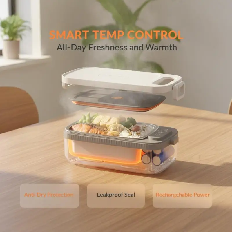 Portable Electric Heating Lunch Box Fast Heating 304 Stainless Steel Bento Container for School Students Outdoor Picnic