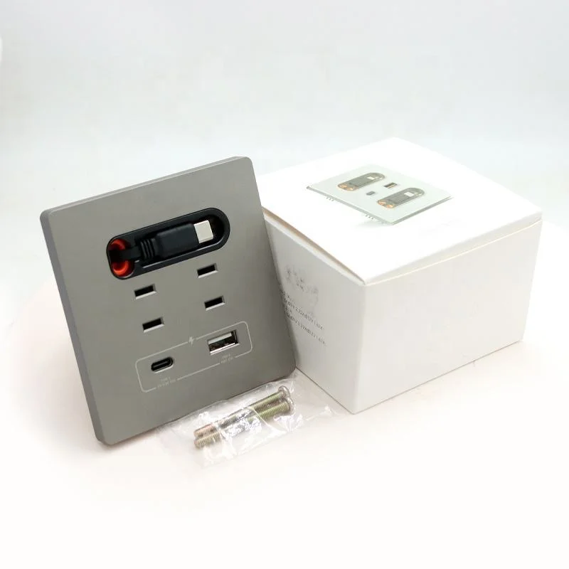 

PD20W Type-C, 2 розетки с выдвижным кабелем, 3A NFC-разъем для зарядки, скрытое латунное настольное зарядное устройство для телефона для настенного крепления AU