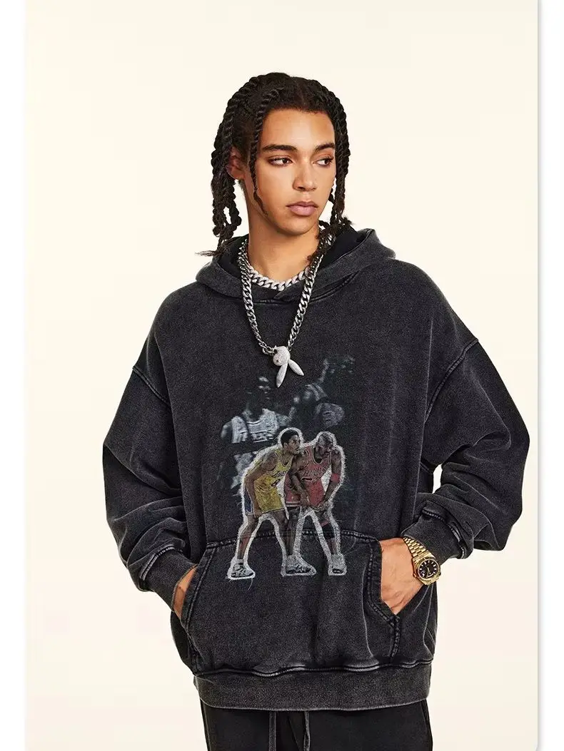 Amirise 420G Kobe Bryant vs Michael Jordan Print Vintage Sweatshirts Remake Tops Y2k Harajuku 2025 New Hip Hop Mens Hoodie