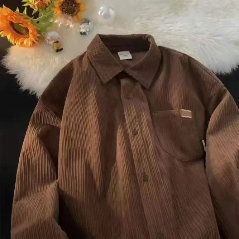 Korean Fashion Long Sleeve Corduroy Shirts Sweatshirts Men Clothing Retro Spring Autumn Casual Mens Shirts