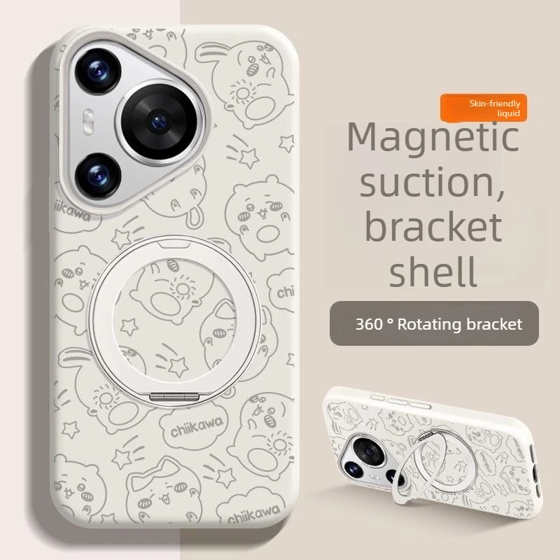 Chiikawa Hachiware Usagi Kawaii Cartoon Mobile Phone Case for Huawei MATE70PRO Liquid Silicone Pura70 with Stand 60 Soft Shell