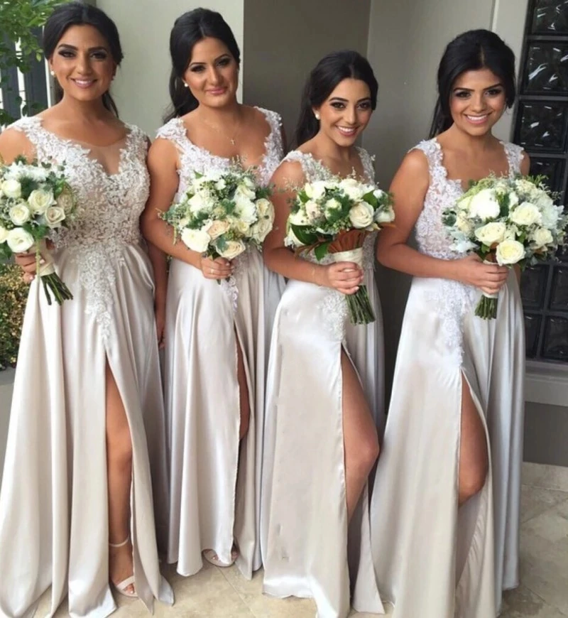 

ANGELSBRIDEP 2 STORE Sexy Formal Cap Shoulder V-Neck A-Line Bridesmaid Dresses Side Split Solf Satin Wedding Party Gowns HOT