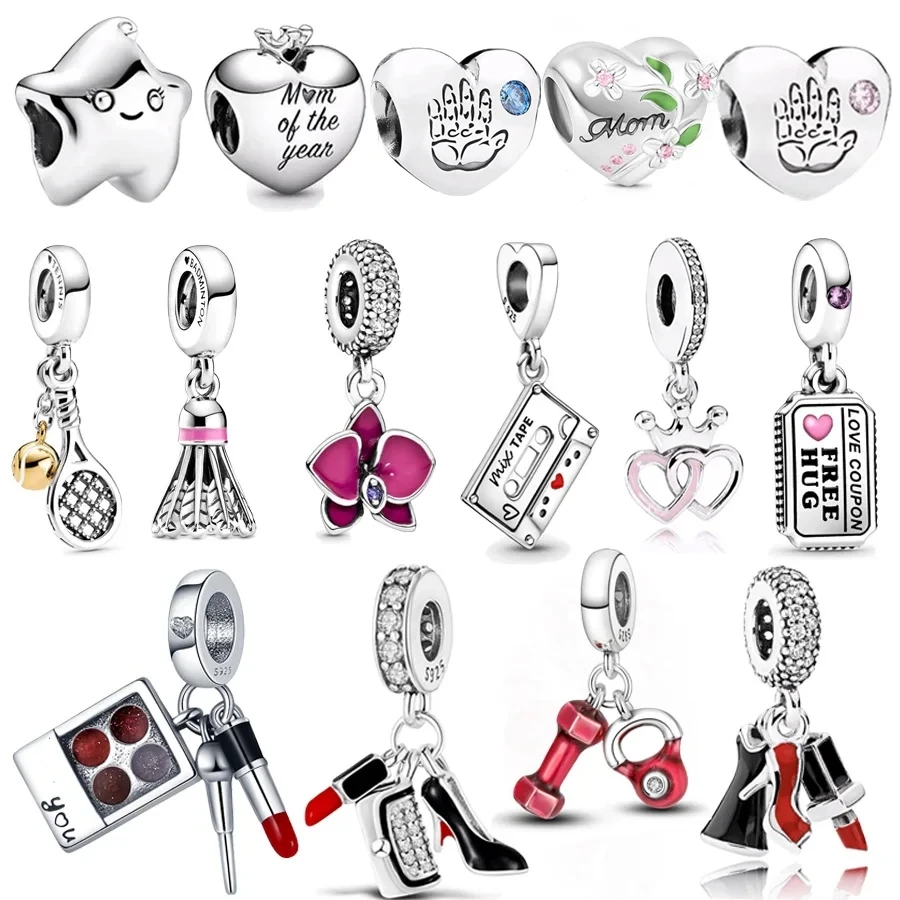 Love Your Mom Heart Beads Lipstick Wallet Stiletto Shoe Dangle Charms Fit Original European 925 Sterling Silver Bracelet Jewelry