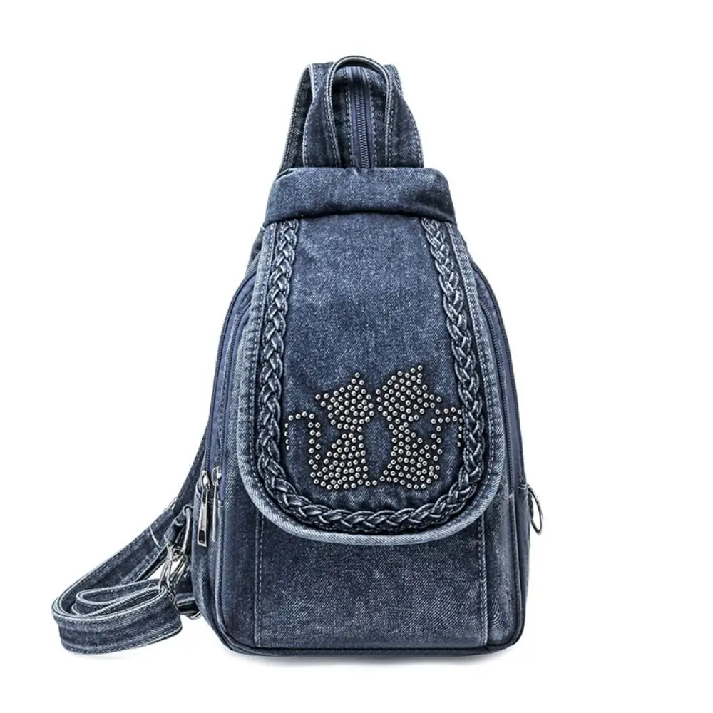 Denim Fabric Denim Backpack Large Capacity Multi-Functional Denim Messenger Bag Mini Size Dual-Use Design Denim Shoulder Bag