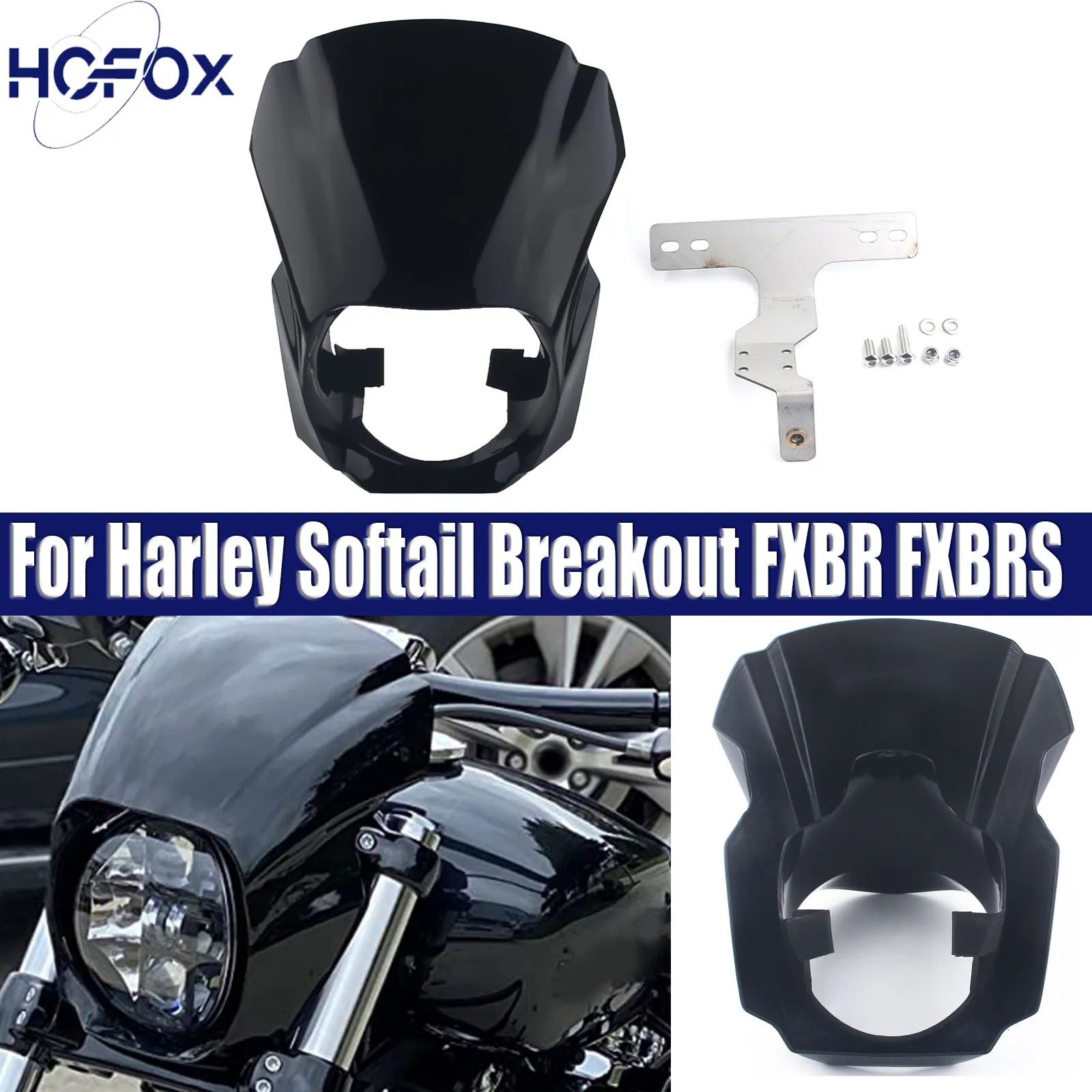 

For Harley Softail Breakout FXBR FXBRS 2018-2023 Motorcycle Black Front Mask Headlight Fairing Cowl Cover
