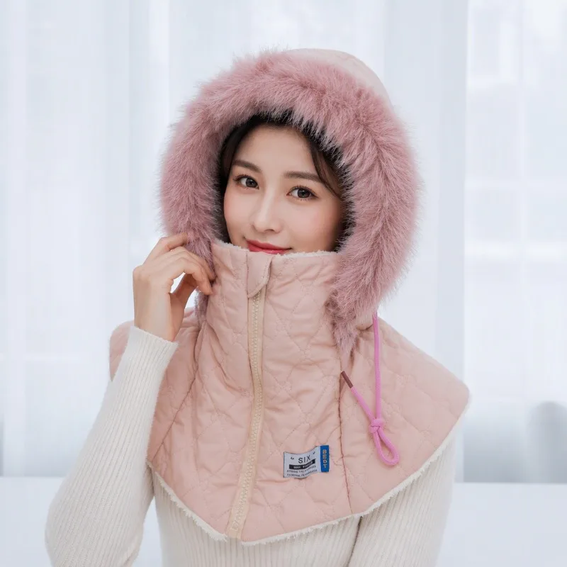 Cycling Mask Windproof Fleece Hat Scarf Women's One Kit Thickened Warm Electric Vehicle Hat Cold-proof Lei Feng Hat