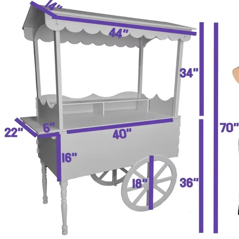 Wooden Candy Cart for Wedding Party Decoration Vintage Sweet Display Stand Mobile Sugar Booth Christmas Event Props Retail